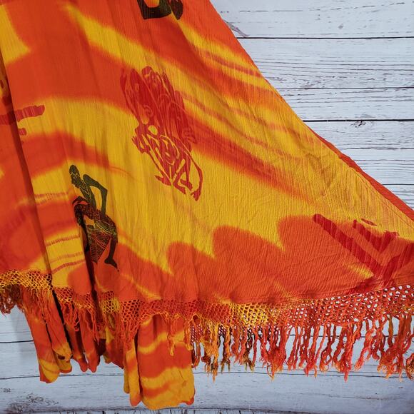 Sweet Lady Women's Yellow Orange Print Fringe Layered Maxi Dress One Size - Picture 10 of 13